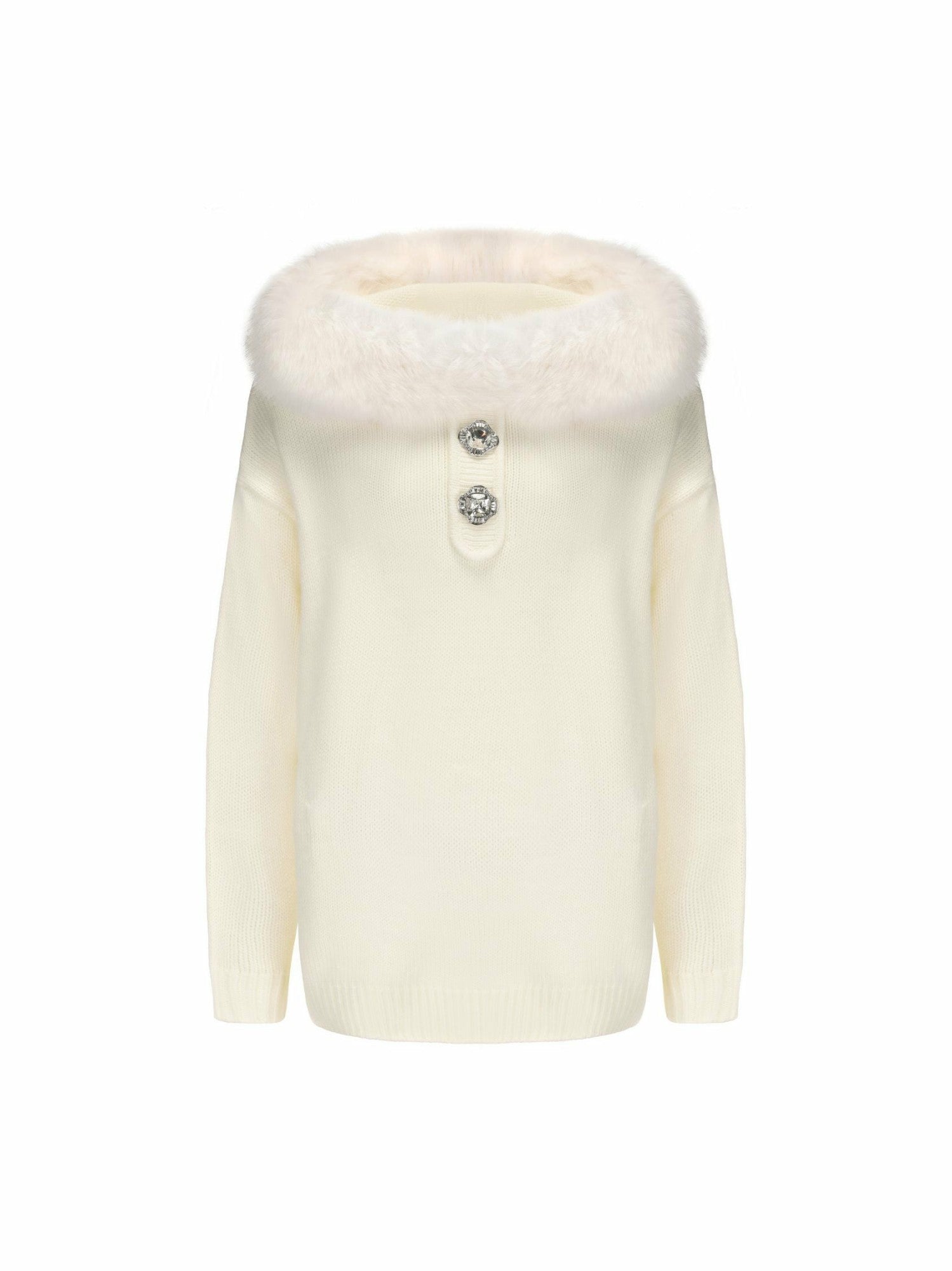 Nana Jacqueline Ava Fur Sweatshirt: White Knit Sweatshirt for Ski Trip White