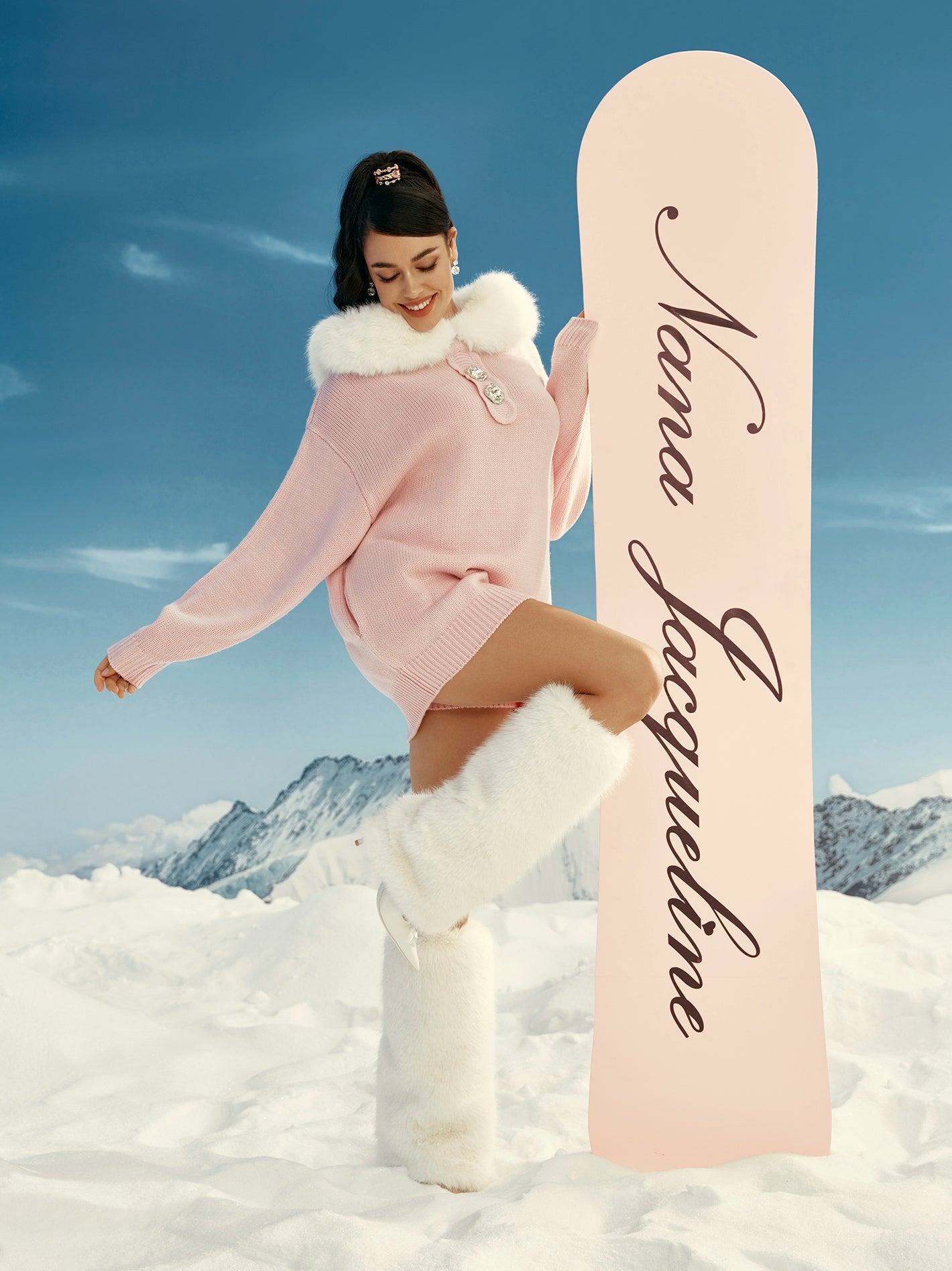 Nana Jacqueline Ava Fur Sweatshirt: Pink Sweatshirt for Ski Trip Pink