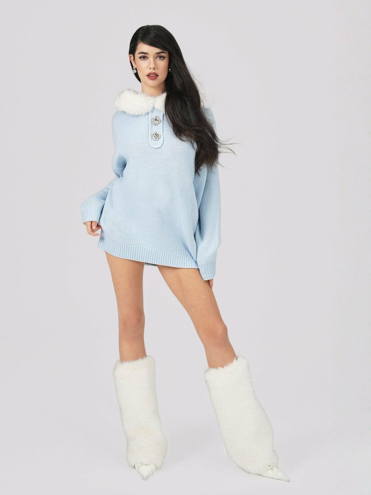 Nana Jacqueline Ava Fur Sweatshirt: Blue Sweatshirt for Ski Resort Blue