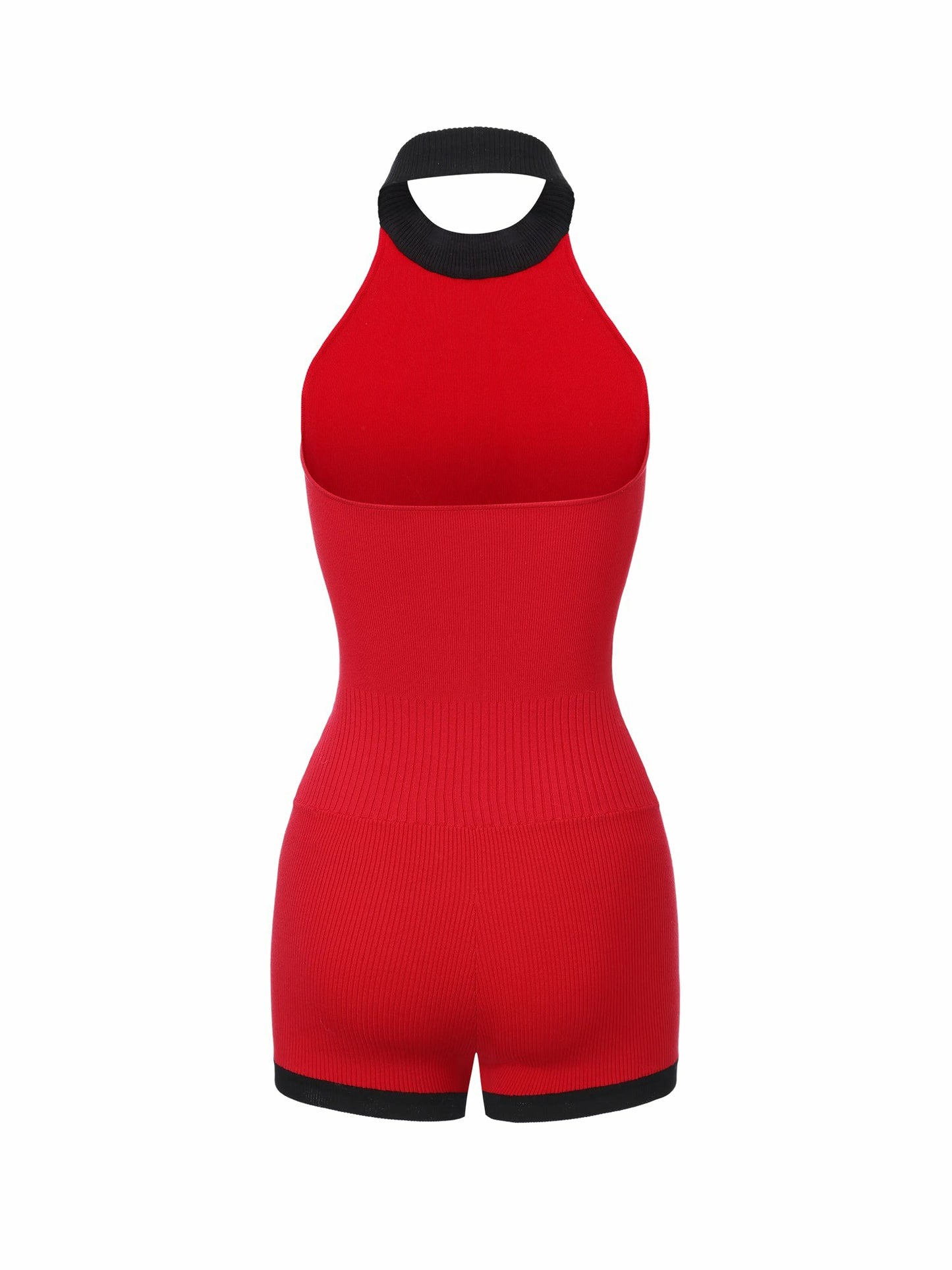 Nana Jacqueline Red Contrast Halter Knit Romper Red