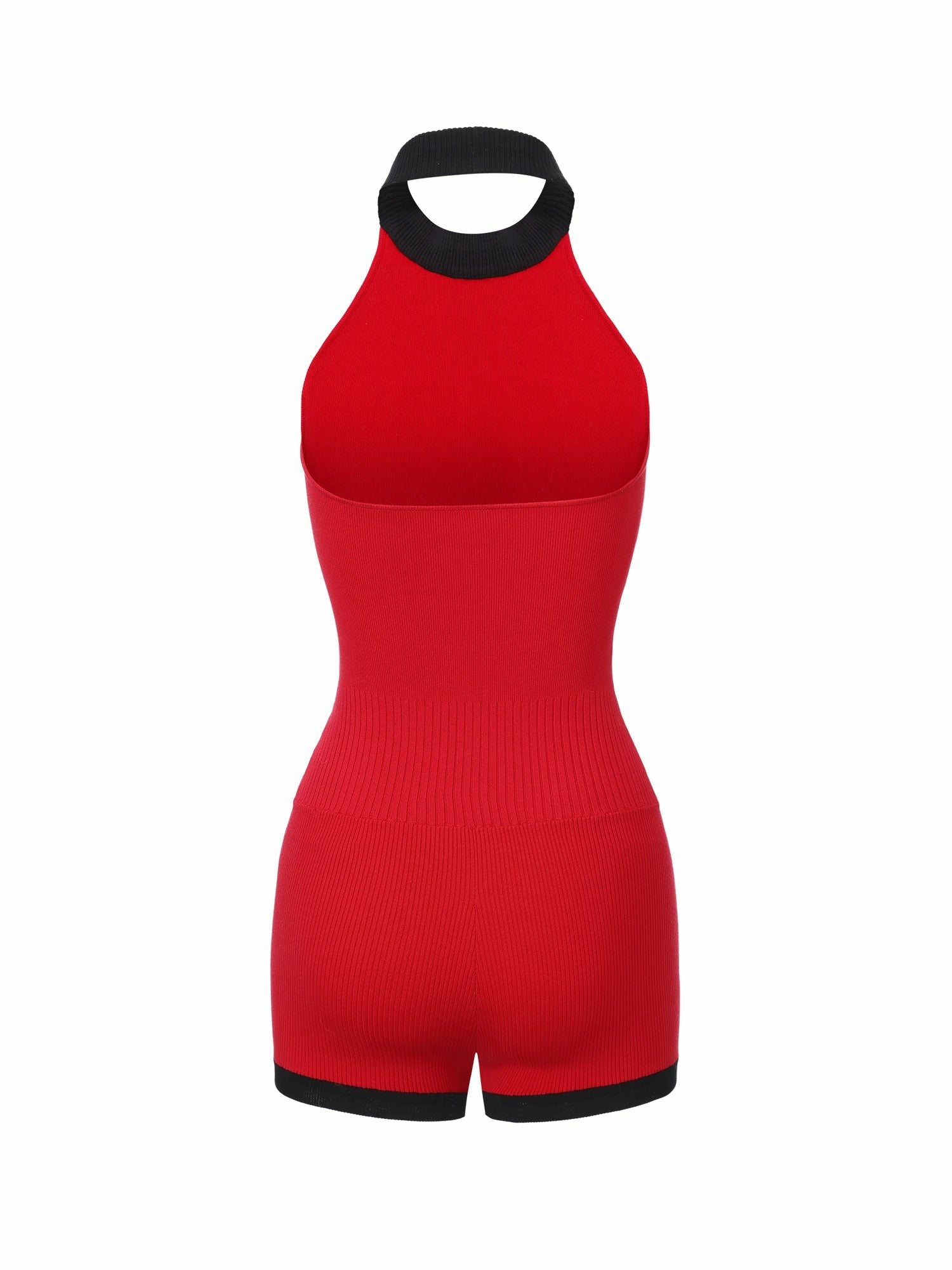 Nana Jacqueline Red Contrast Halter Knit Romper Red