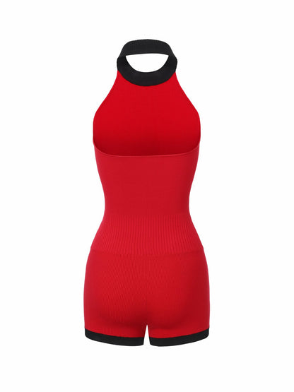 Nana Jacqueline Red Contrast Halter Knit Romper Red
