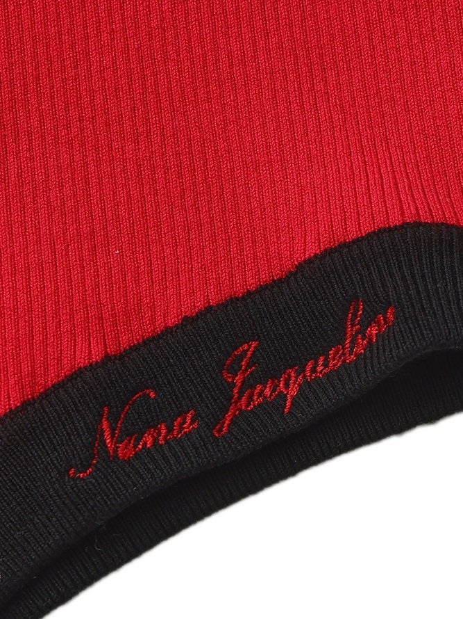 Nana Jacqueline Red Contrast Halter Knit Romper Red