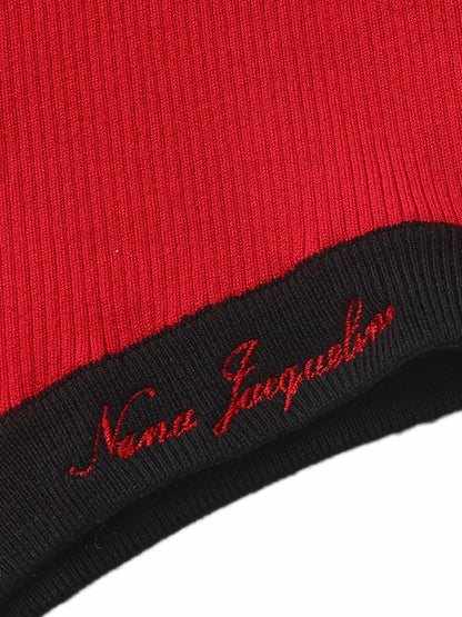 Nana Jacqueline Red Contrast Halter Knit Romper Red