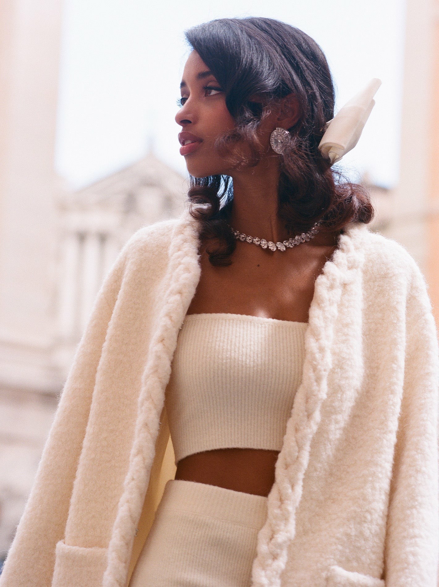 Nana Jacqueline Marisa Top: Off-White Knit Tube Top for Resort Brunch Off-white