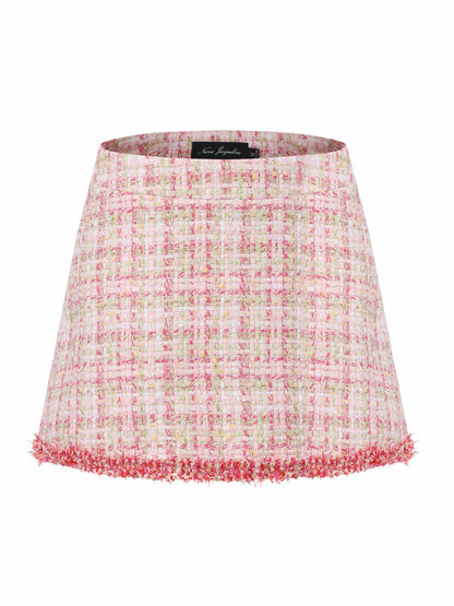 Nana Jacqueline Bianca Metallic-Woven Tweed Pink A-Line Skirt Pink