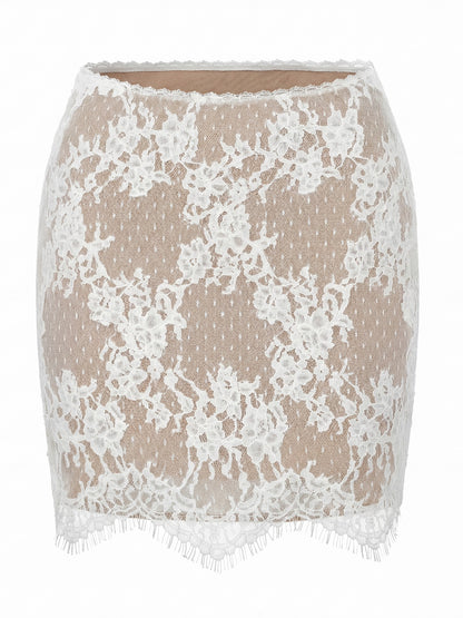 Nana Jacqueline Alexandra Illusion Lace White Skirt White
