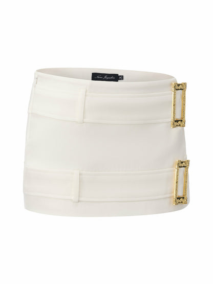 Nana Jacqueline Lou Double-Belt Buckle White Skort White