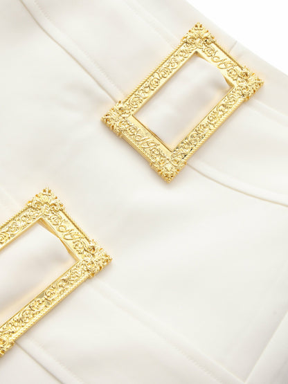 Nana Jacqueline Lou Double-Belt Buckle White Skort White