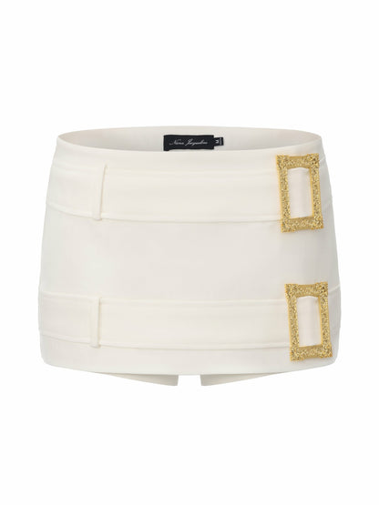Nana Jacqueline Lou Double-Belt Buckle White Skort White