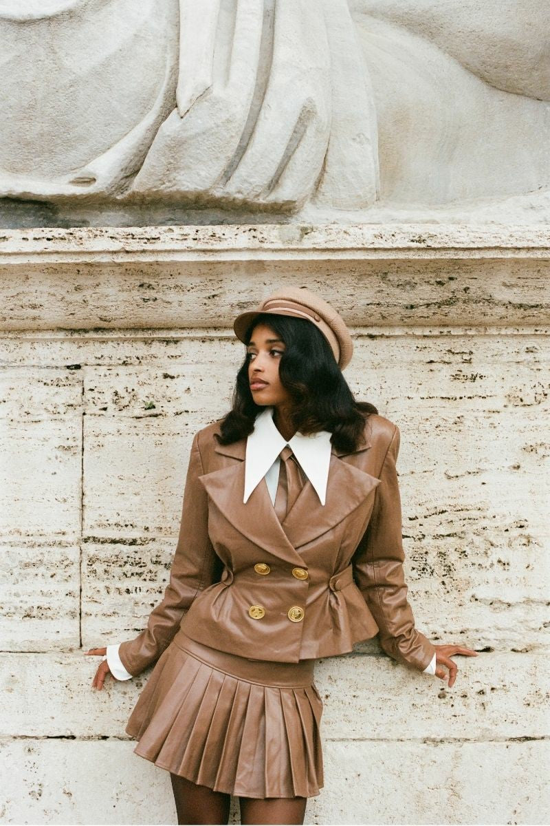 Nana Jacqueline Gina Skirt: Brown Mini Skirt for Date Night Brown