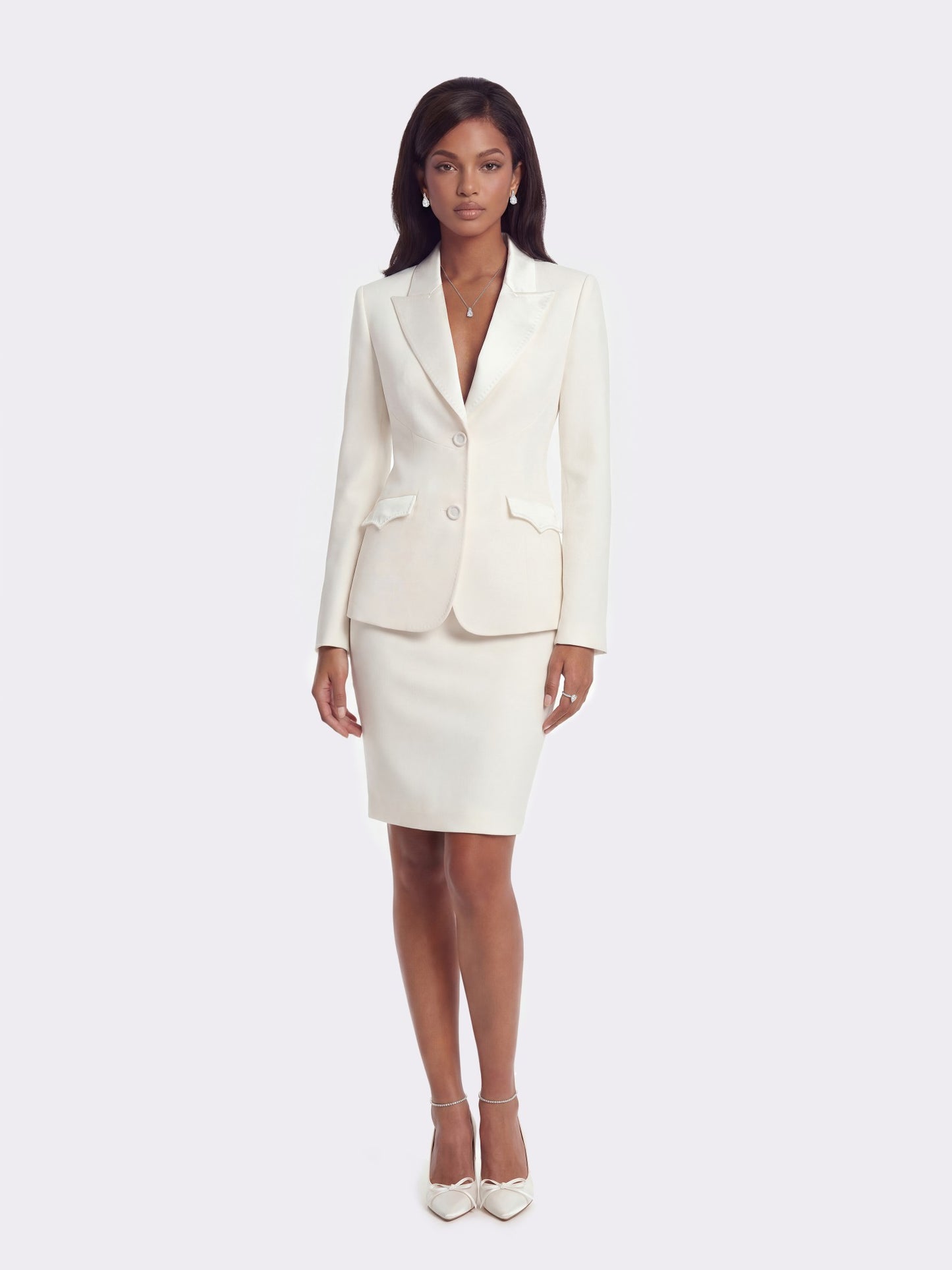 Nana Jacqueline Yvette Tailored White Pencil Structured Skirt White