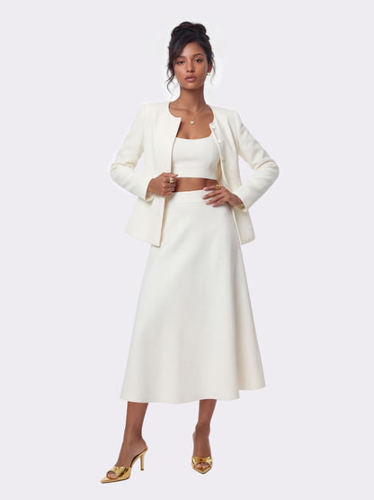 Nana Jacqueline Natalia Tailored A-Line White Midi Skirt: White Midi Skirt for Bridal Shower White