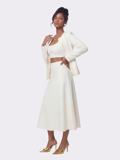 Nana Jacqueline Natalia Tailored A-Line White Midi Skirt: White Midi Skirt for Bridal Shower White