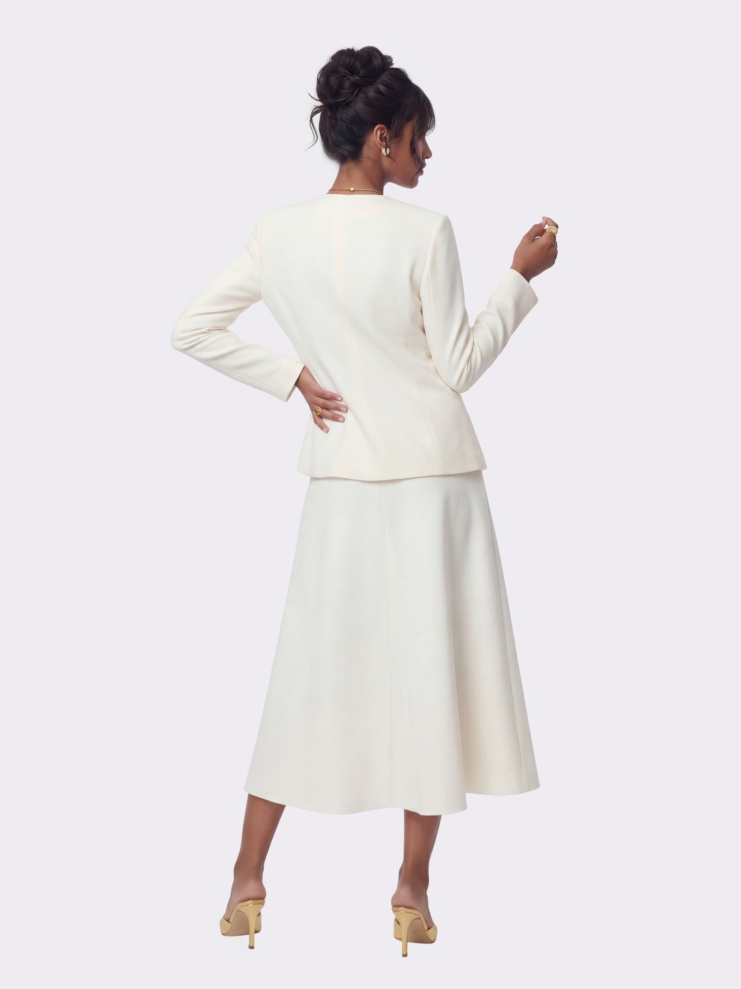 Nana Jacqueline Natalia Tailored A-Line White Midi Skirt: White Midi Skirt for Bridal Shower White