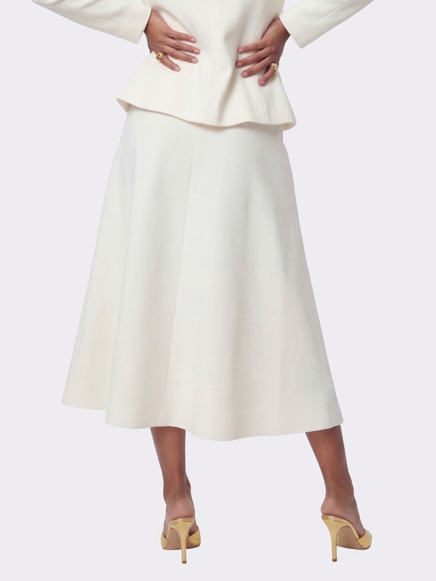Nana Jacqueline Natalia Tailored A-Line White Midi Skirt: White Midi Skirt for Bridal Shower White