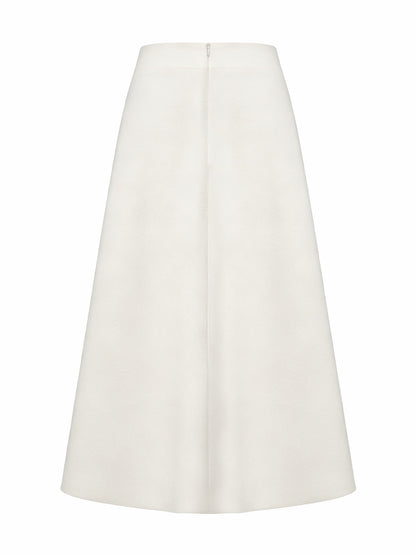 Nana Jacqueline Natalia Tailored A-Line White Midi Skirt: White Midi Skirt for Bridal Shower White