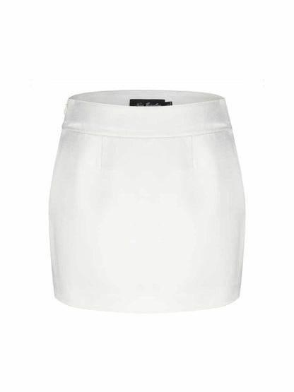 Nana Jacqueline Emilia Satin Skirt: White Mini Skirt for Engagement Party White