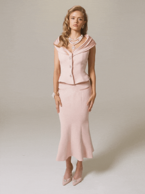 Nana Jacqueline Belle Satin Skirt: Pink Midi Skirt for Garden Party Light Pink