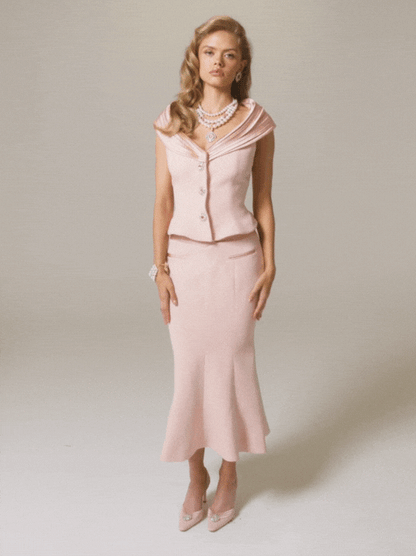 Nana Jacqueline Belle Satin Skirt: Pink Midi Skirt for Garden Party Light Pink
