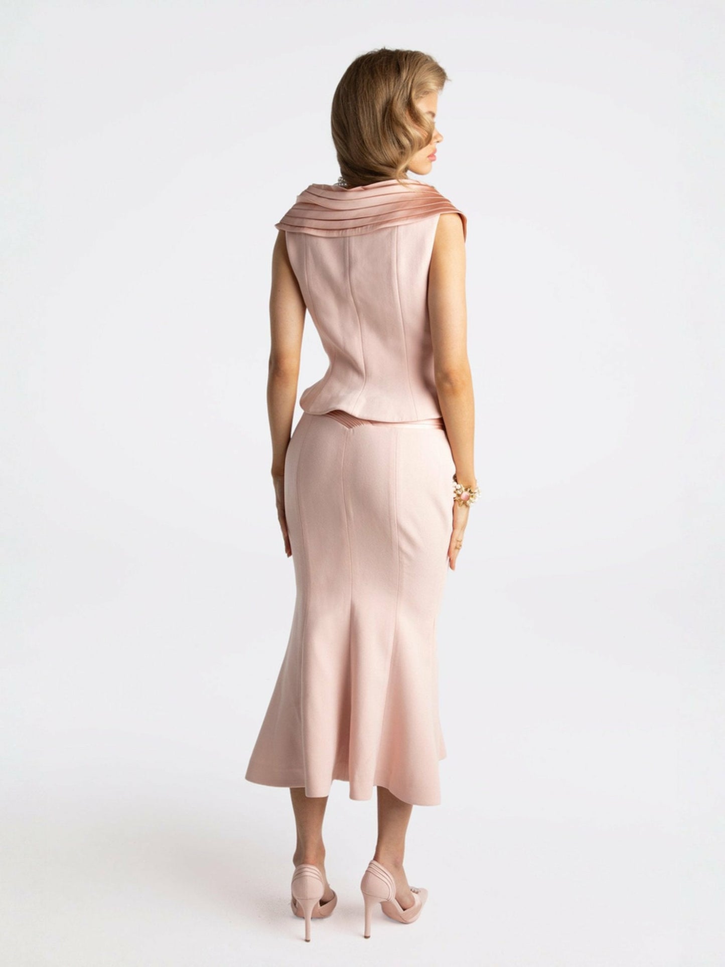 Nana Jacqueline Belle Satin Skirt: Pink Midi Skirt for Garden Party Light Pink