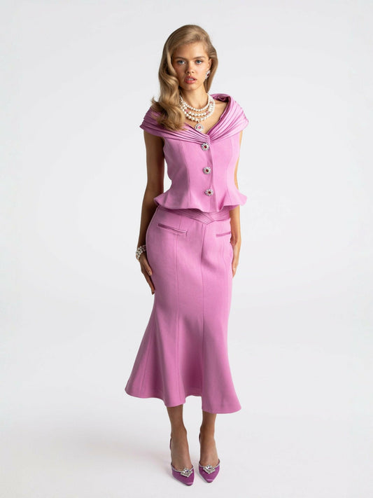 Nana Jacqueline Belle Satin Skirt: Pink Midi Skirt for Garden Party Pink