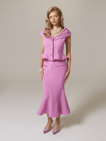 Nana Jacqueline Belle Satin Skirt: Pink Midi Skirt for Garden Party Pink