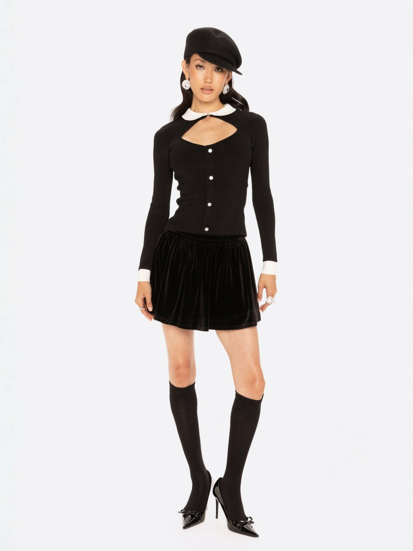 Nana Jacqueline Isabellea Velvet Mini Skirt: Black Mini Skirt for Cocktail Party Black