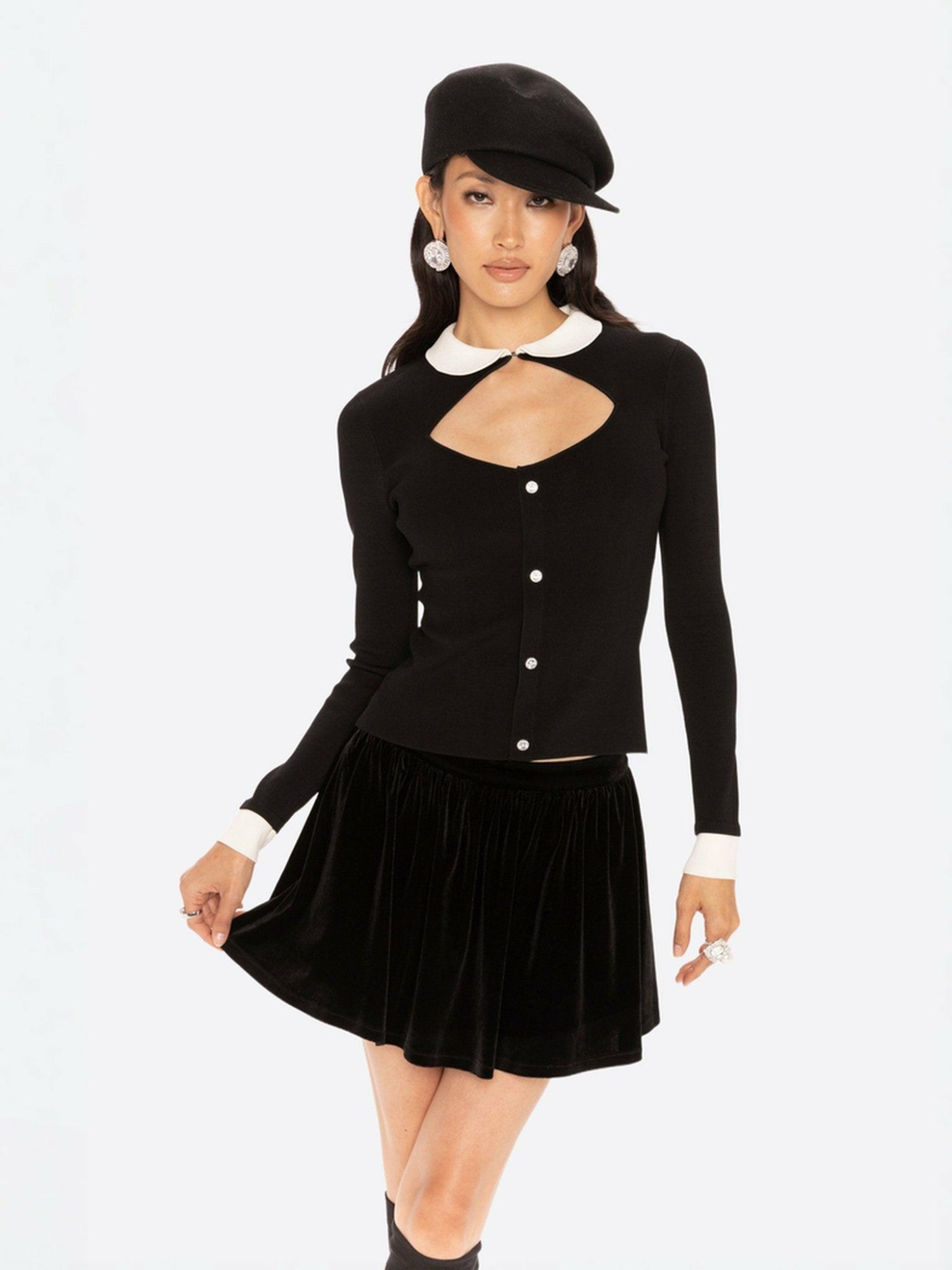 Nana Jacqueline Isabellea Velvet Mini Skirt: Black Mini Skirt for Cocktail Party Black
