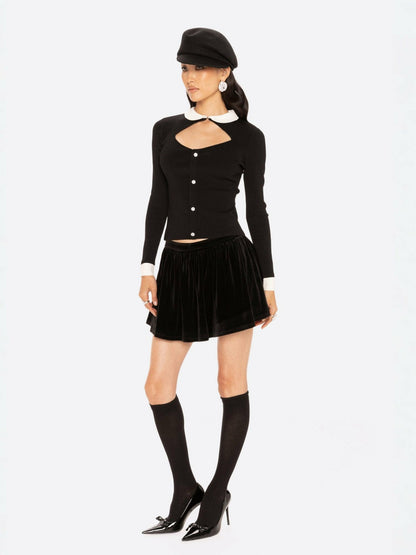 Nana Jacqueline Isabellea Velvet Mini Skirt: Black Mini Skirt for Cocktail Party Black