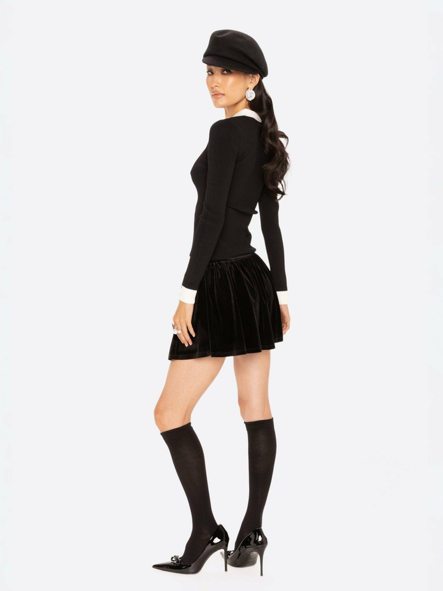 Nana Jacqueline Isabellea Velvet Mini Skirt: Black Mini Skirt for Cocktail Party Black