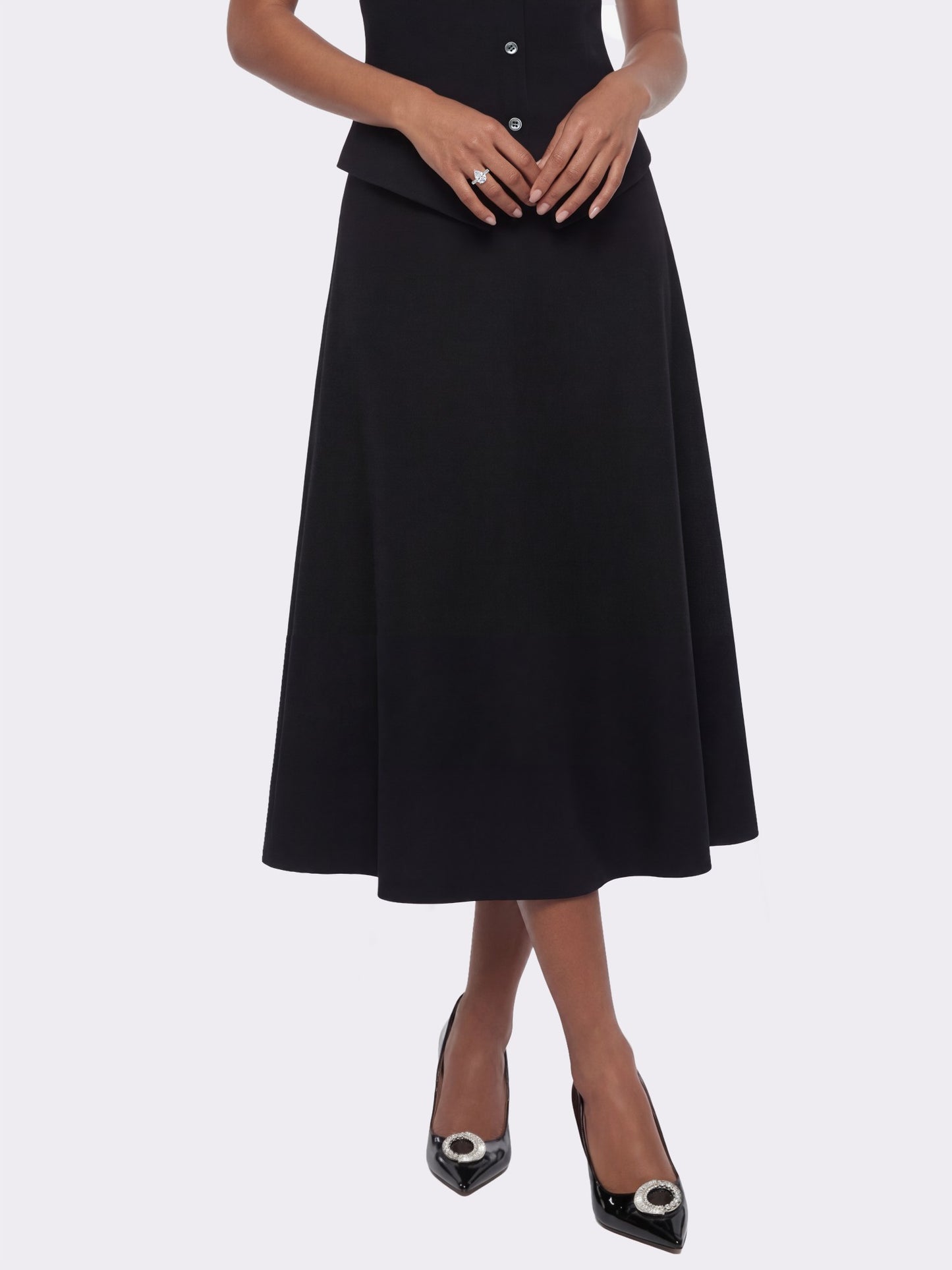 Nana Jacqueline Natalia Tailored A-Line Black Midi Skirt: Black Midi Skirt for Cocktail Party Black