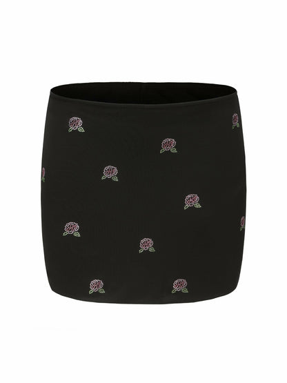 Nana Jacqueline Rosana Embroidered Skirt: Black Mini Skirt for Date Night Black