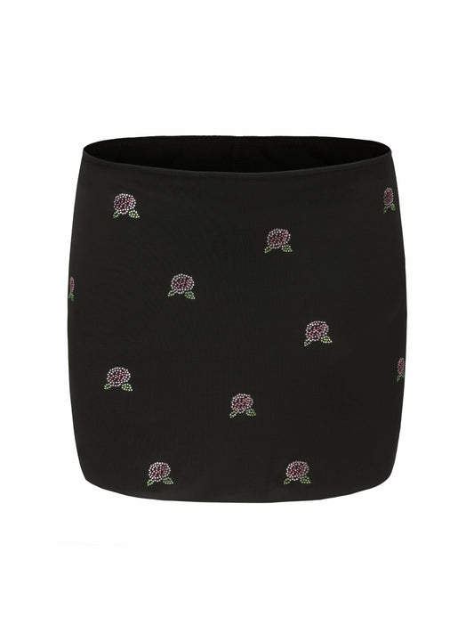 Nana Jacqueline Rosana Embroidered Skirt: Black Mini Skirt for Date Night Black