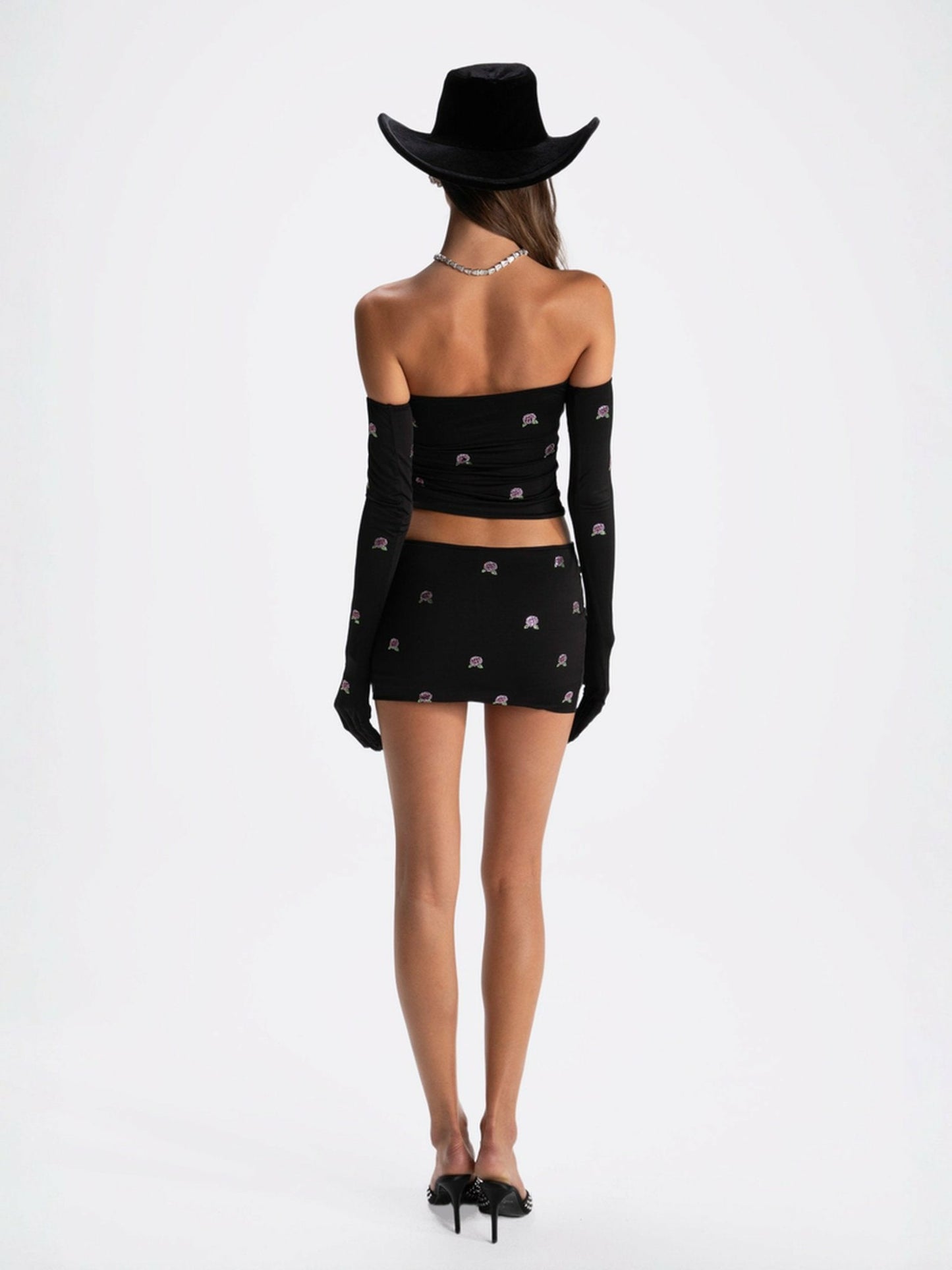 Nana Jacqueline Rosana Embroidered Skirt: Black Mini Skirt for Date Night Black