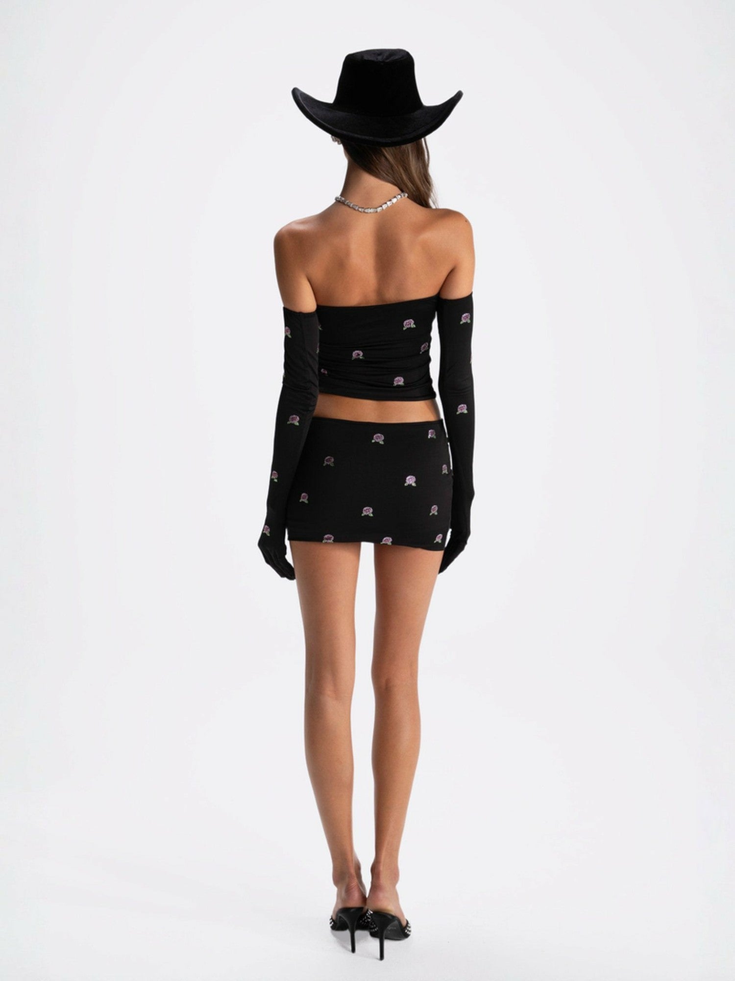 Nana Jacqueline Rosana Embroidered Skirt: Black Mini Skirt for Date Night Black