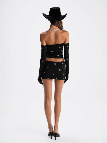 Nana Jacqueline Rosana Embroidered Skirt: Black Mini Skirt for Date Night Black