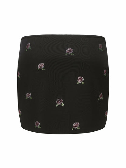 Nana Jacqueline Rosana Embroidered Skirt: Black Mini Skirt for Date Night Black