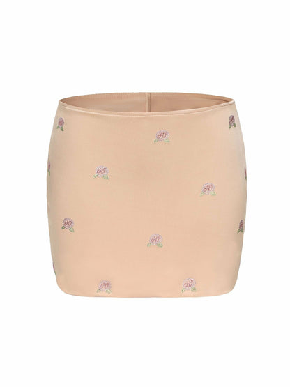 Nana Jacqueline Rosana Embroidered Skirt: Tan Mini Skirt for Date Night Tan