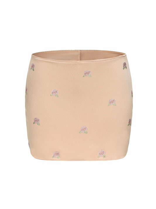 Nana Jacqueline Rosana Embroidered Skirt: Tan Mini Skirt for Date Night Tan