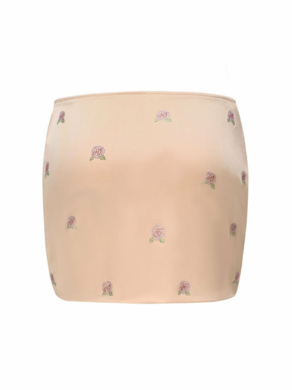 Nana Jacqueline Rosana Embroidered Skirt: Tan Mini Skirt for Date Night Tan