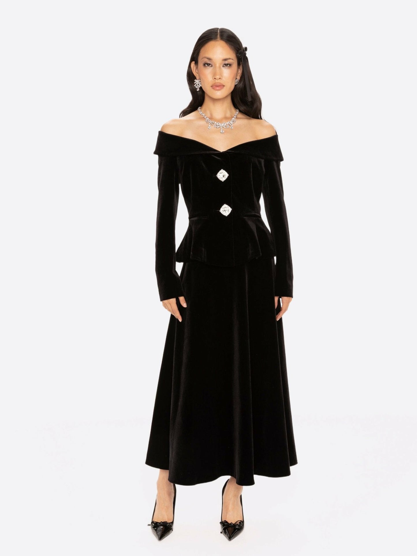 Nana Jacqueline Blaire Velvet Maxi Skirt: Black Maxi Skirt for Cocktail Party Black