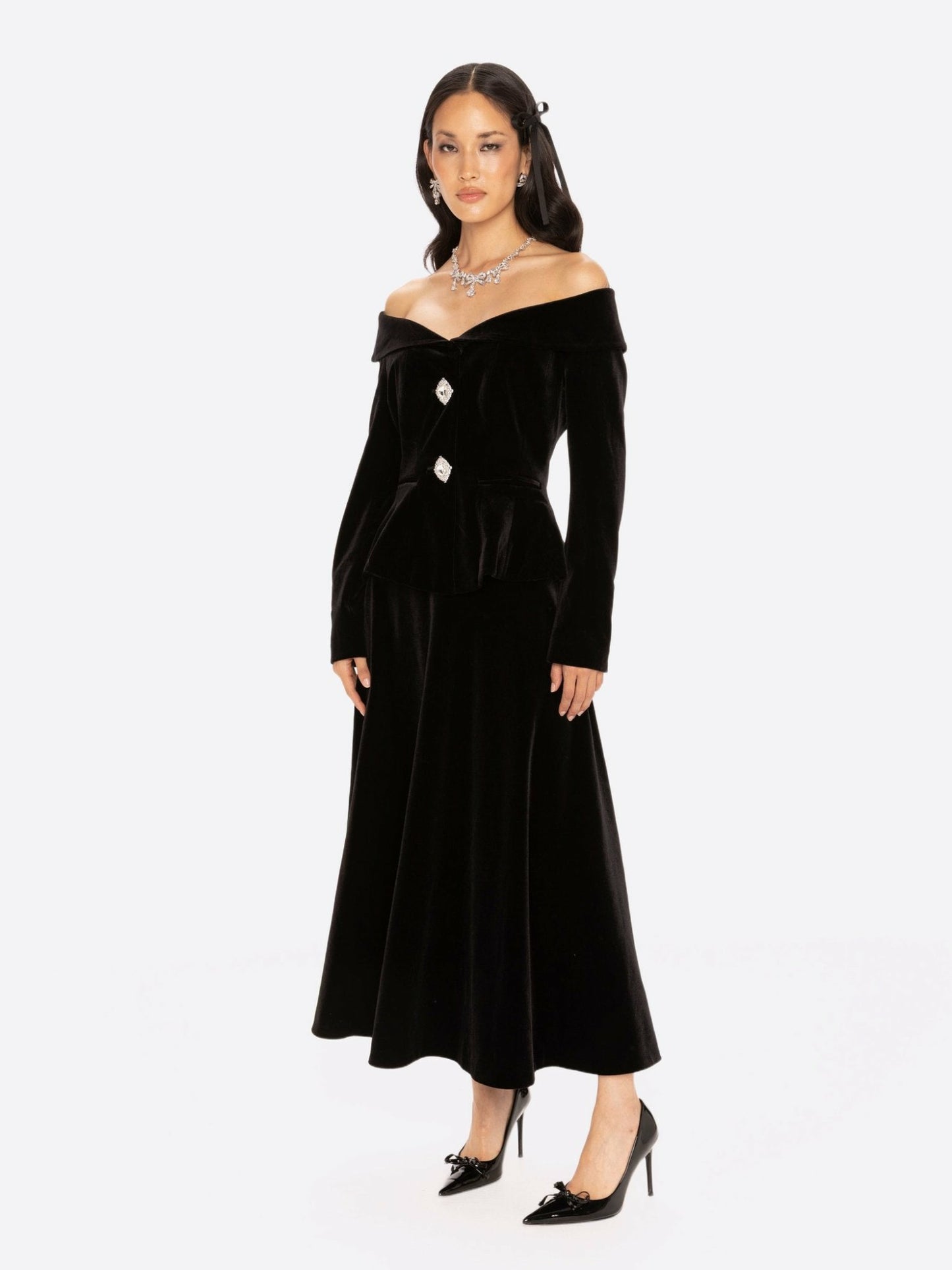 Nana Jacqueline Blaire Velvet Maxi Skirt: Black Maxi Skirt for Cocktail Party Black