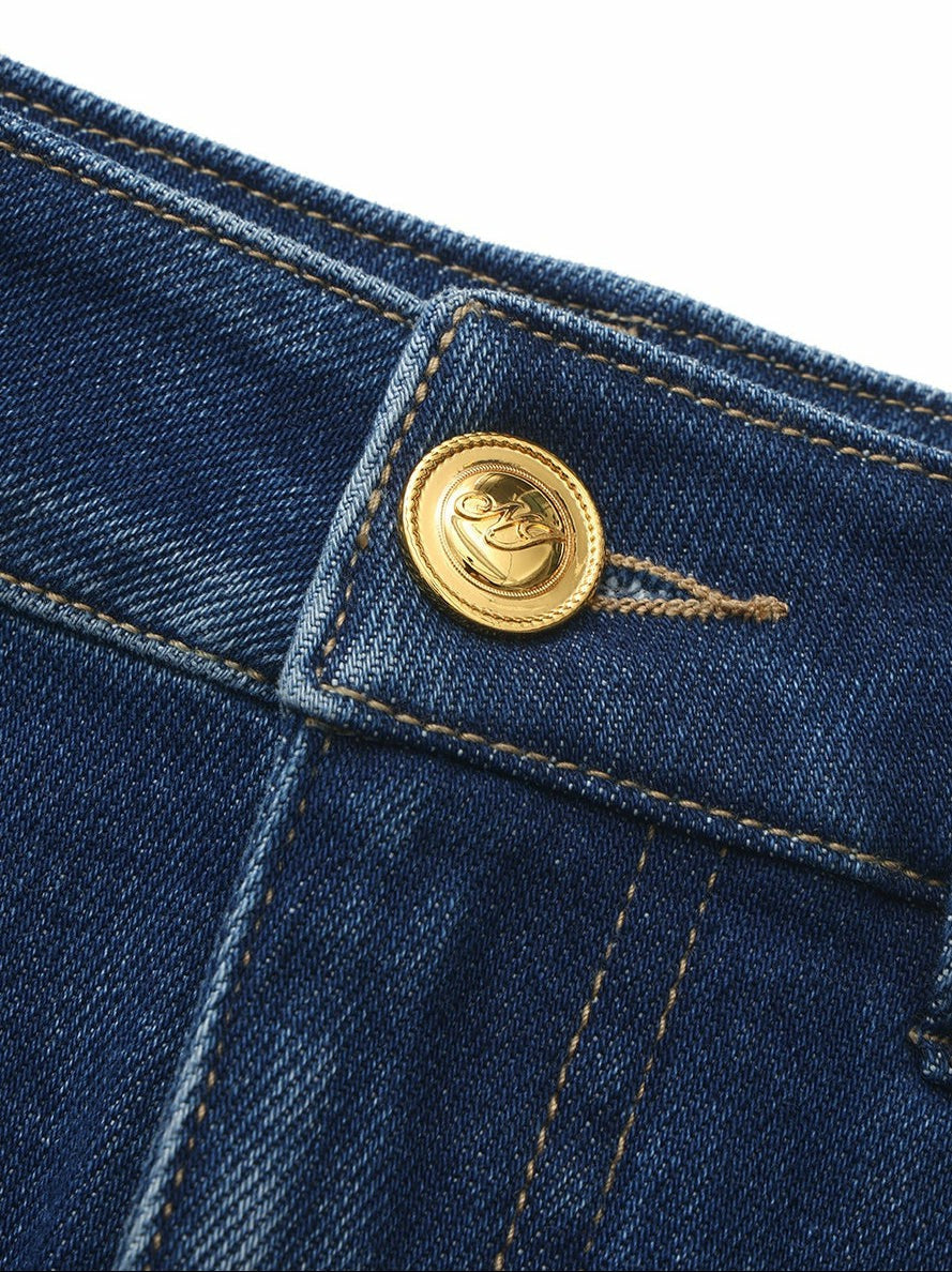 Nana Jacqueline Dark Blue Low-Rise Stretch Denim Mini Skirt Dark Blue