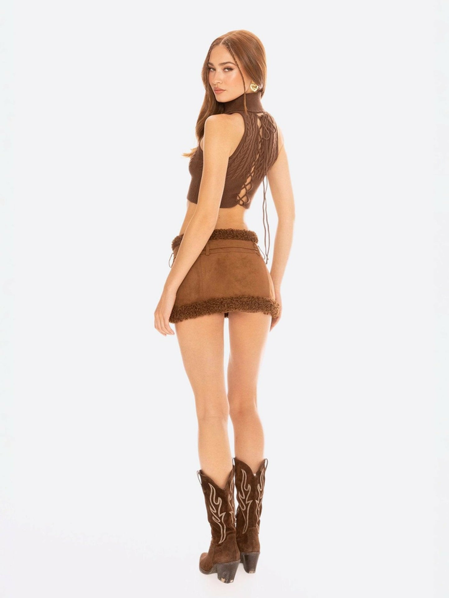 Nana Jacqueline Margo Suede Skirt: Brown Mini Skirt for Fall Brunch Brown