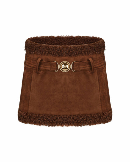 Nana Jacqueline Margo Suede Skirt: Brown Mini Skirt for Fall Brunch Brown