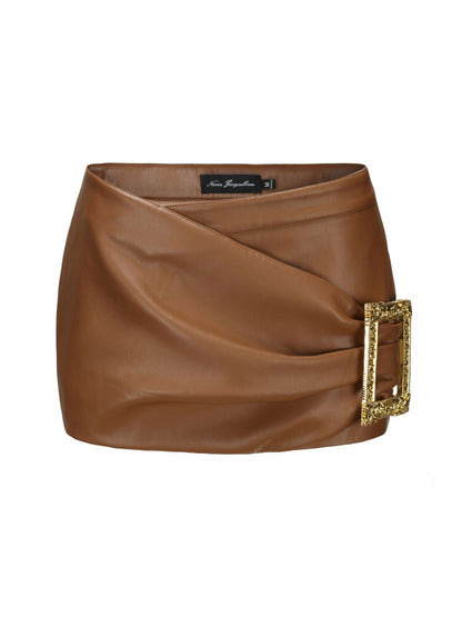 Nana Jacqueline Miranda Leather Mini Skirt: Brown Mini Skirt for Girls' Night Out Brown