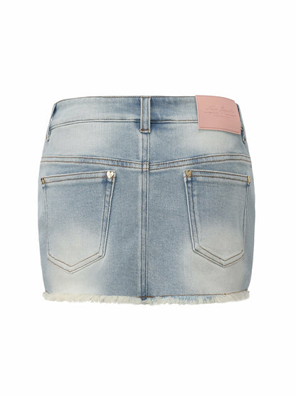 Nana Jacqueline Light Blue Low-Rise Stretch Denim Mini Skirt Light Blue