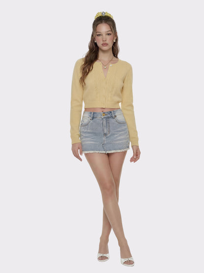 Nana Jacqueline Light Blue Low-Rise Stretch Denim Mini Skirt Light Blue