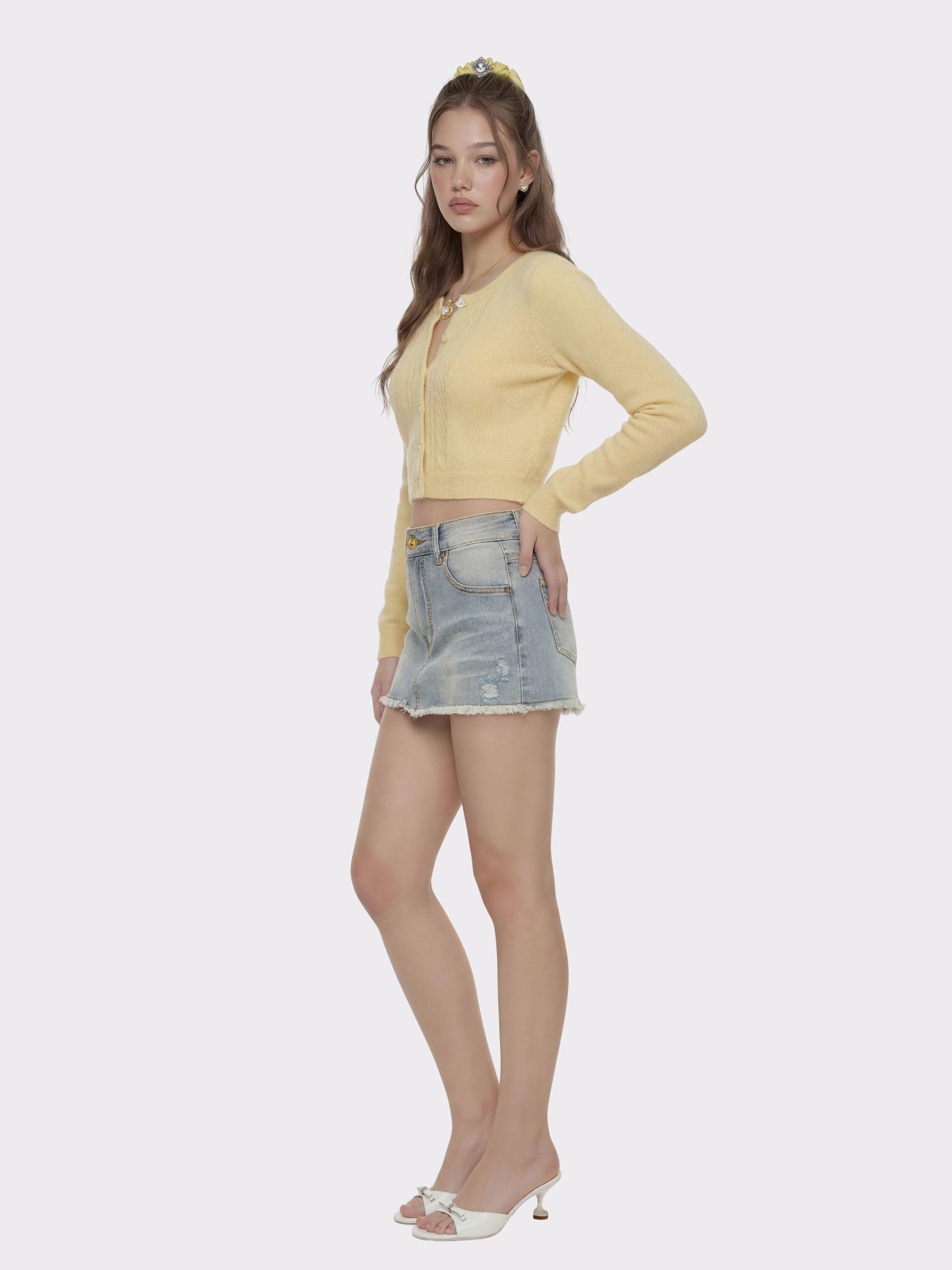 Nana Jacqueline Light Blue Low-Rise Stretch Denim Mini Skirt Light Blue